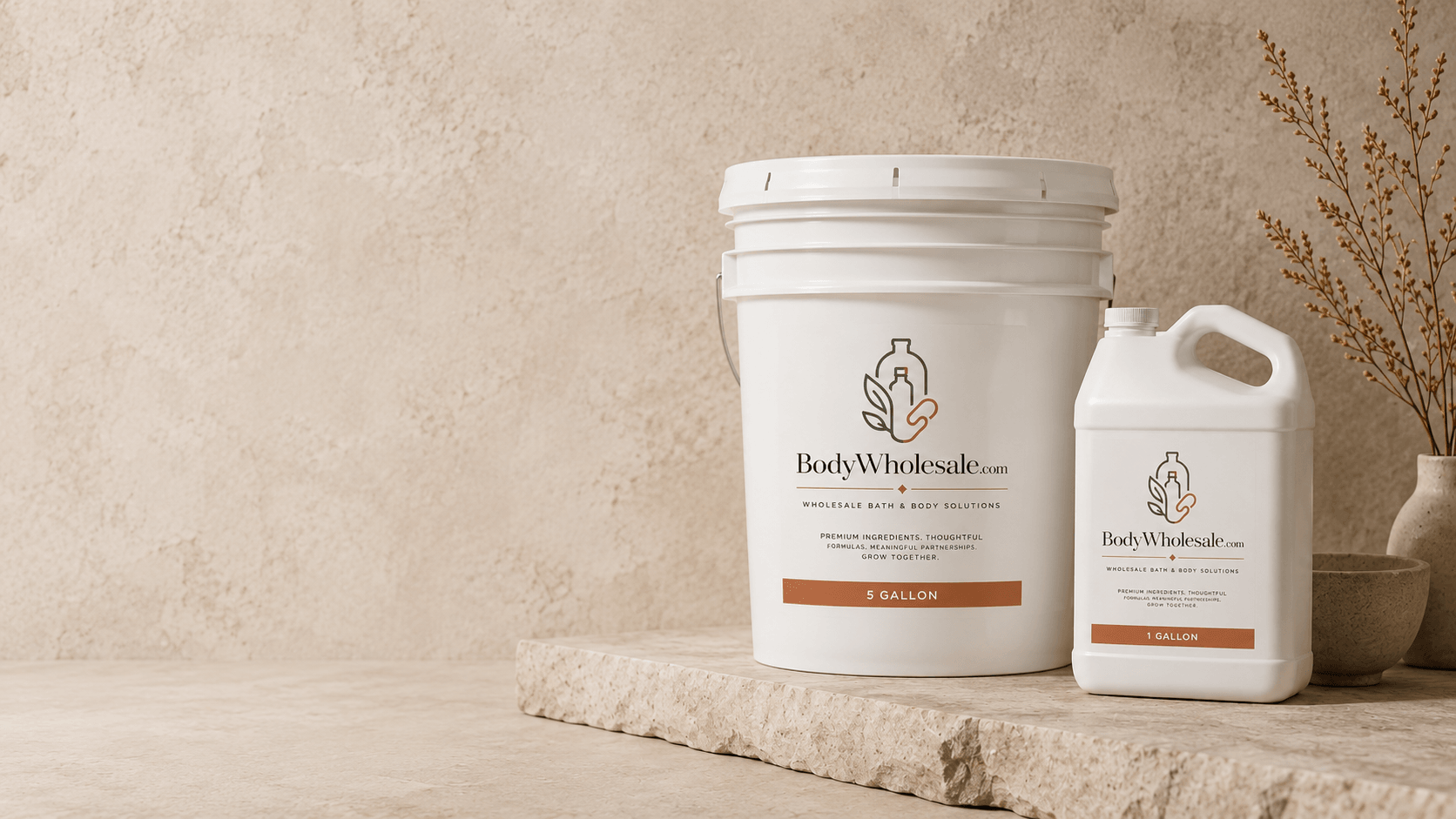BodyWholesale 1 gallon and 5 gallon wholesale bath and body packaging